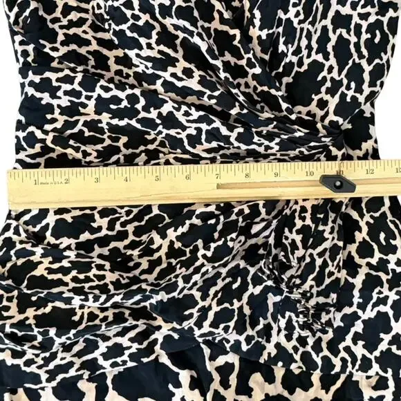 Vintage 80s Pink Black Leopard Ruched Peplum Sleeveless Silk Mini Dress size 4 - Picture 13 of 13